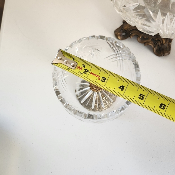 Vintage Mid Century Crystal Brass Pedestal Compote Bowl Lot Of 3 Glass Ornate - Picture 11 of 13